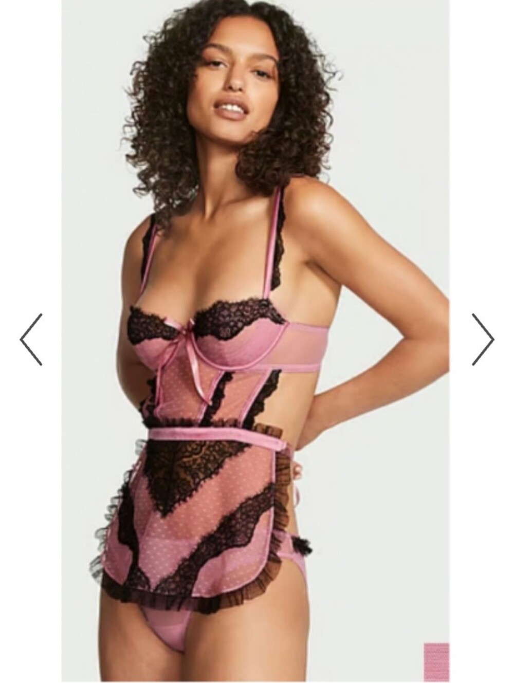 Victoria's Secret Pink and Black Sheer Lace Bustier with Apron